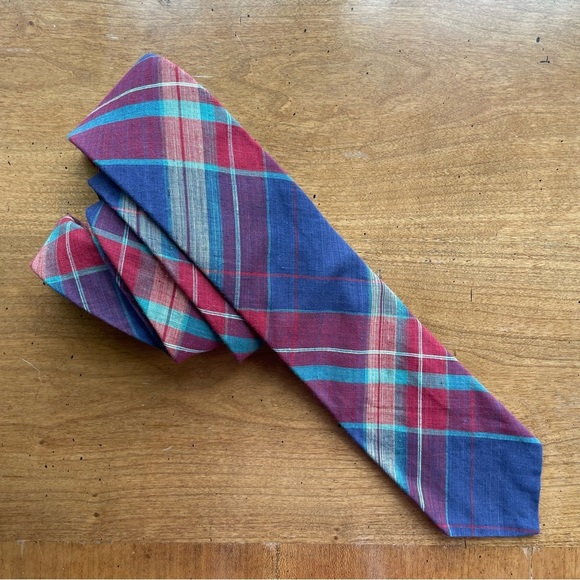 Robert Talbott Classic Plaid Cotton Tie in Red and Blue - Picture 1 of 9